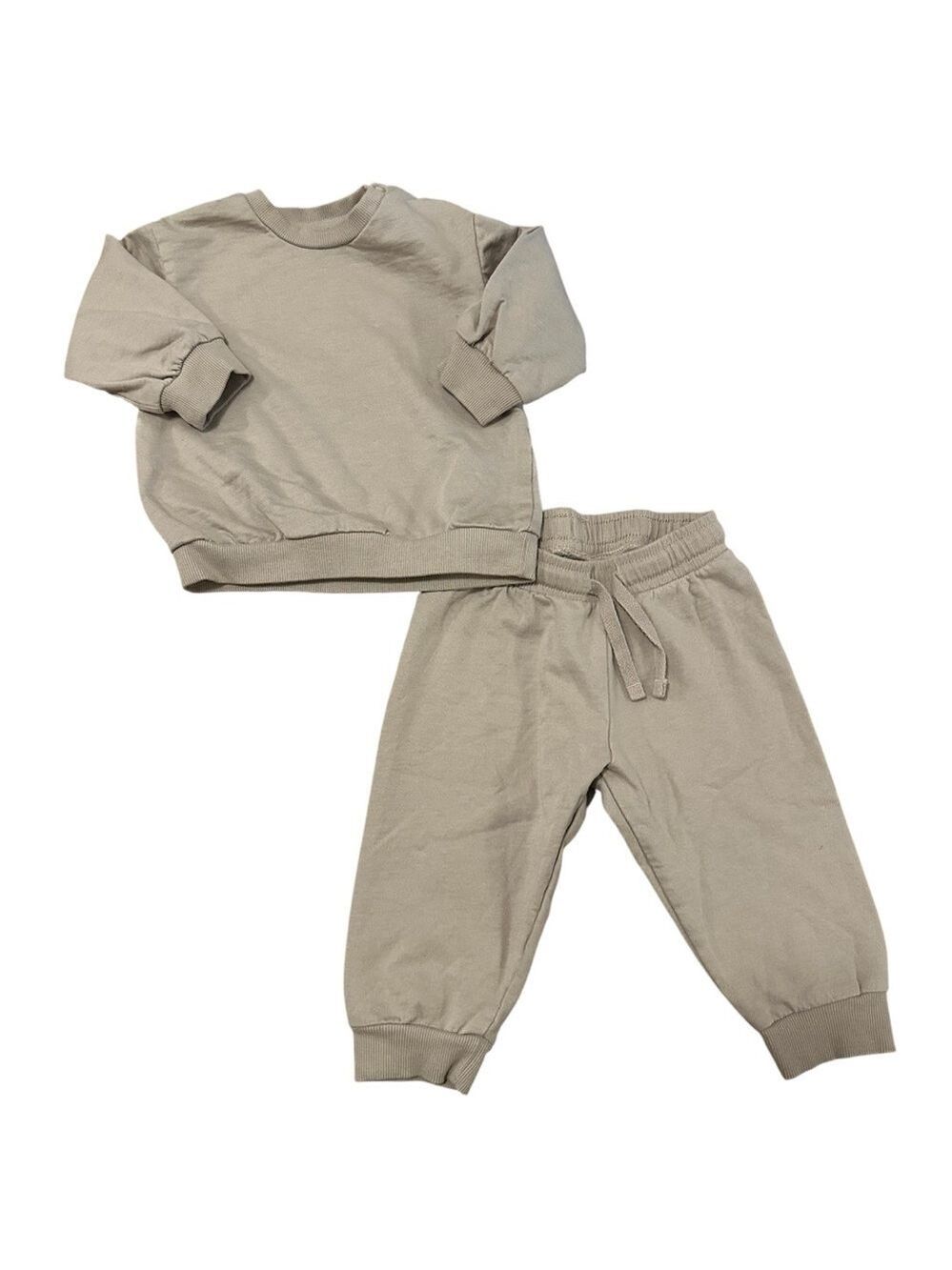 H&M Baby Unisex Two-Piece Crewneck Sweater and Joggers Set in Taupe 100% Cotton